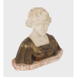 ART DECO GILT BRONZE & ALABASTER BUST