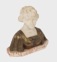 ART DECO GILT BRONZE & ALABASTER BUST