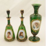 19TH-CENTURY BOHEMIAN GREEN GLASS GARNITURE