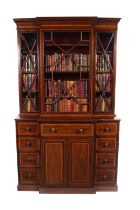 19TH-CENTURY INLAID MAHOGANY BREAKFRONT BOOKCASE