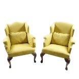 PAIR DUBLIN WING-BACKED ARMCHAIRS