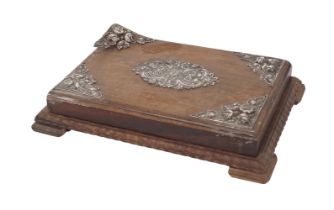 19TH-CENTURY SILVER MOUNTED WALNUT BOOK HOLDER