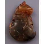 CHINESE ARCHAISTIC AGATE AMULET HORSE PENDANT