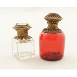 TWO GILT METAL-MOUNTED PERFUME DECANTERS