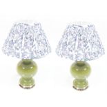 PAIR GREEN GLAZED CERAMIC TABLE LAMPS