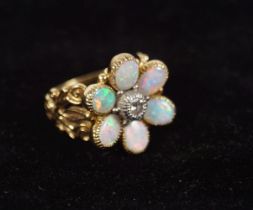 OPAL AND DIAMOND CLUSTER RING