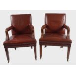 PAIR OF REGENCY HIDE UPHOLSTERED LIBRARY CHAIRS