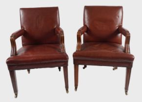PAIR OF REGENCY HIDE UPHOLSTERED LIBRARY CHAIRS