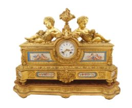 LARGE 19TH-CENTURY SEVRES & ORMOLU MANTEL CLOCK