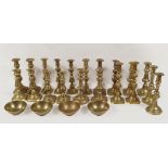 8 PAIRS ANTIQUE BRASS CANDLESTICKS