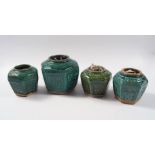 GROUP OF 4 CHINESE GREEN GLAZED POTTERY JARS