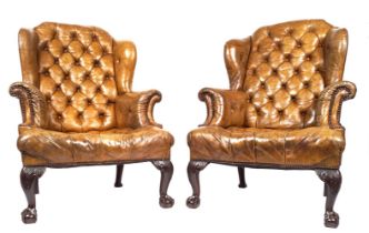 PAIR OF 19TH-CENTURY HIDE WINGBACK ARMCHAIRS