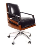 DESIGNER WALNUT & CHROME SWIVEL CHAIR