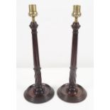 PAIR GEORGIAN MAHOGANY & BRASS CANDLESTICKS