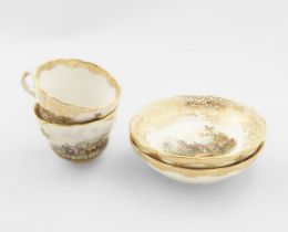 PAIR OF MEISSEN PORCELAIN CUPS AND SAUCERS