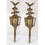 PAIR LARGE BRASS CARRIAGE LAMPS