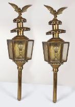 PAIR LARGE BRASS CARRIAGE LAMPS