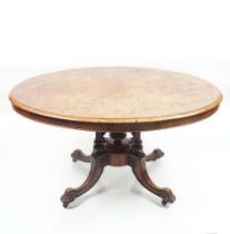 19TH-CENTURY BURR WALNUT AND INLAID CENTRE TABLE