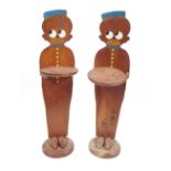 2 EDWARDIAN YEWWOOD FIGURE HELD CARD WAITERS