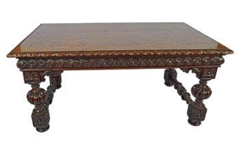 19TH-CENTURY WALNUT AND PARQUETRY LIBRARY TABLE