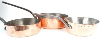 SET OF THREE LARGE 19TH-CENTURY COPPER SAUCEPANS