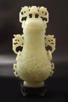 CHINESE CELADON JADE URN AND COVER