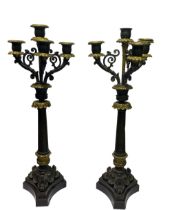 PAIR REGENCY BRONZE AND ORMOLU CANDELABRA