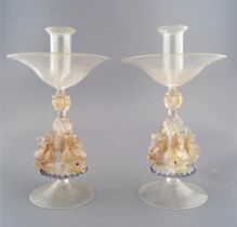 PAIR 19TH-CENTURY ITALIAN GLASS CANDLESTICKS