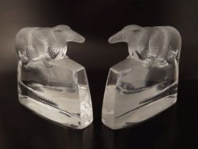 PAIR OF FRENCH ART CRYSTAL SCULPTURES