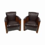 PAIR OF DESIGNER LEATHER CLUB ARMCHAIRS