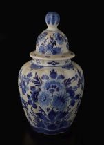 DUTCH DELFT BLUE FAIENCE VASE AND COVER