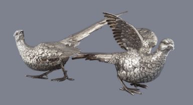 PAIR LARGE 19TH-CENTURY STERLING SILVER BIRDS