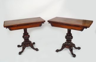 PAIR 19TH-CENTURY ROSEWOOD FOLD-OVER TEA TABLES