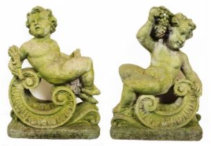 PAIR COMPOSITE STONE PUTTI