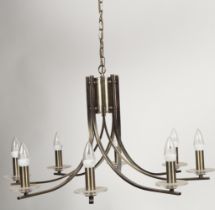 PAIR MODERN DESIGNER CHROME CHANDELIERS