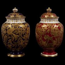 PAIR 19TH-CENTURY DERBY CROWN PORCELAIN URNS