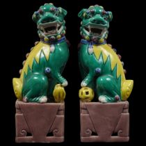 PAIR CHINESE POLYCHROME FOO DOGS