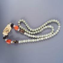 CHINESE JADE, CORAL & IVORY NECKLACE