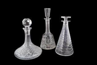 3 CRYSTAL CUT GLASS DECANTERS