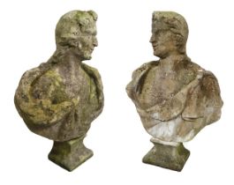 PAIR BACCHANALIAN COMPOSITE STONE BUSTS