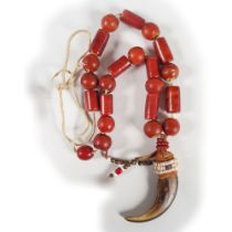 CHINESE ETHNIC CORAL AND TALON NECKLACE