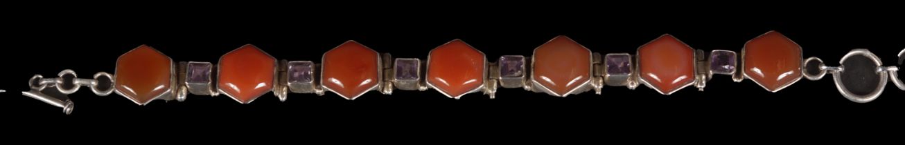 CARNELIAN AND AMETHYST SILVER BRACELET