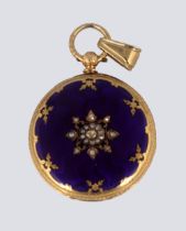 ENAMEL AND DIAMOND GOLD POCKET WATCH