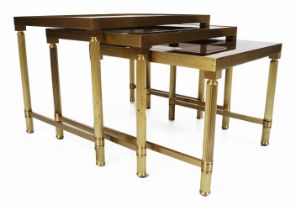 NEST OF 3 BRASS AND GLASS TABLES