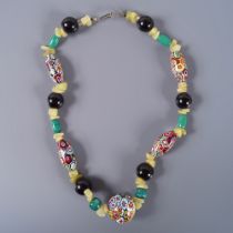 ENAMEL, JADE AND AMBER NECKLACE