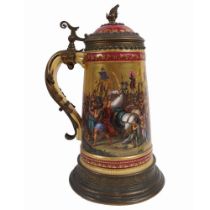 AN AUSTRIAN GILT AND RUBY GROUND PORCELAIN STEIN