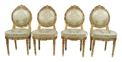 SET OF 4 19TH-CENTURY LOUIS XV STYLE GILT CHAIRS