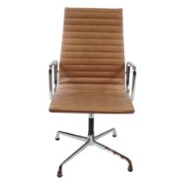 EAMES STYLE REVOLVING CHROME & LEATHER CHAIR