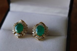 PAIR OF EMERALD & DIAMOND EARRINGS