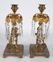 PAIR REGENCY GILT BRONZE ARMORIAL LUSTRES